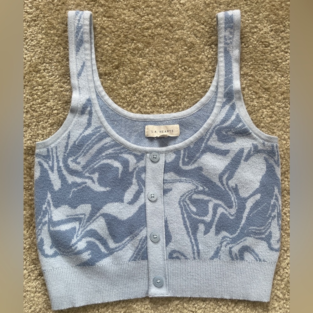 PacSun La Hearts Light Marbled Funky Retro Blue Knit Tank Top